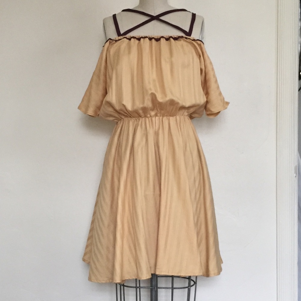 Mustard yellow peasant off the shoulder dress